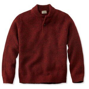 Men's L.L.Bean Classic Ragg Wool Sweater Henley in Red Brown Chunky Knit Medium